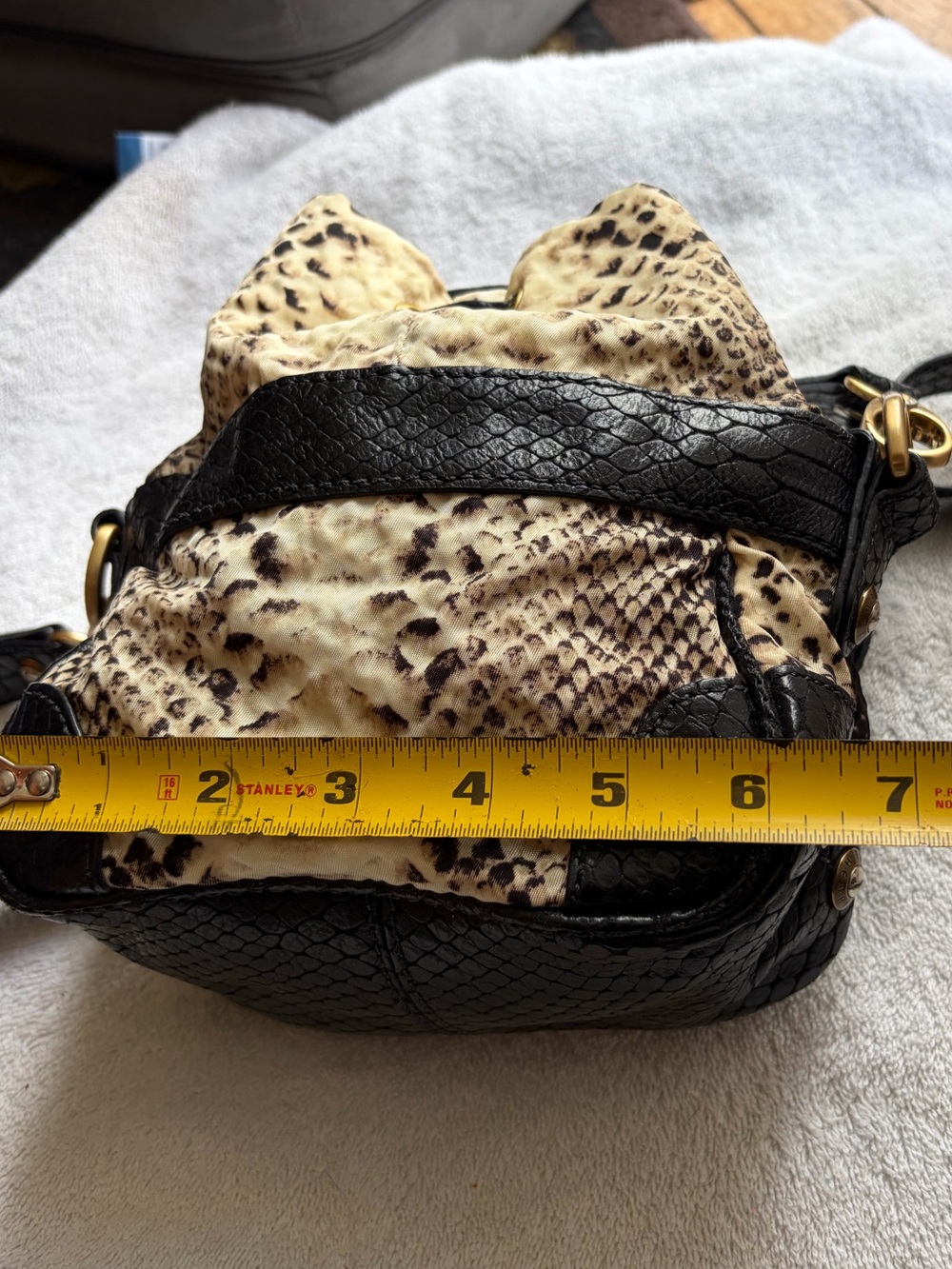 Vintage Henri Bendel Snake-Print Drawstring Crossbody Bag - Black & Beige - Picture 9 of 13